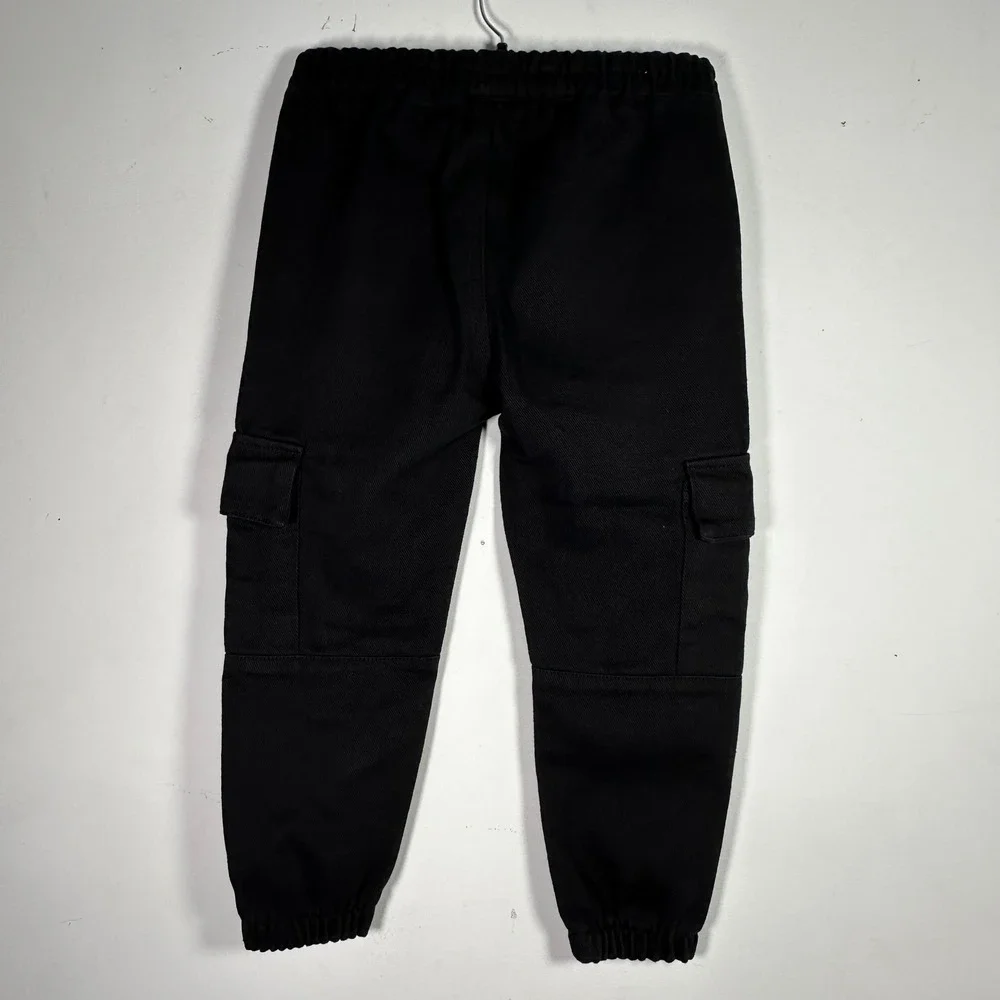 Kids Black Twill Cargo dance hip hop Jogger Pants Size 120 Elastic Waist Utility